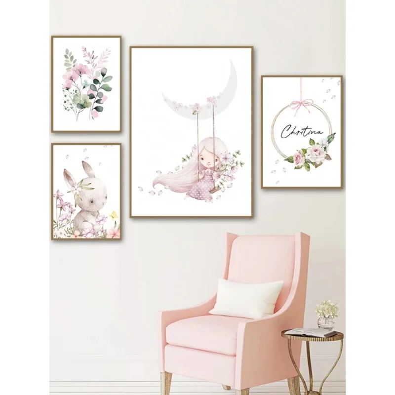 Resin Art Flower - Noordse Cartoon Esthetiek Wanddecoratie Roze Meisje