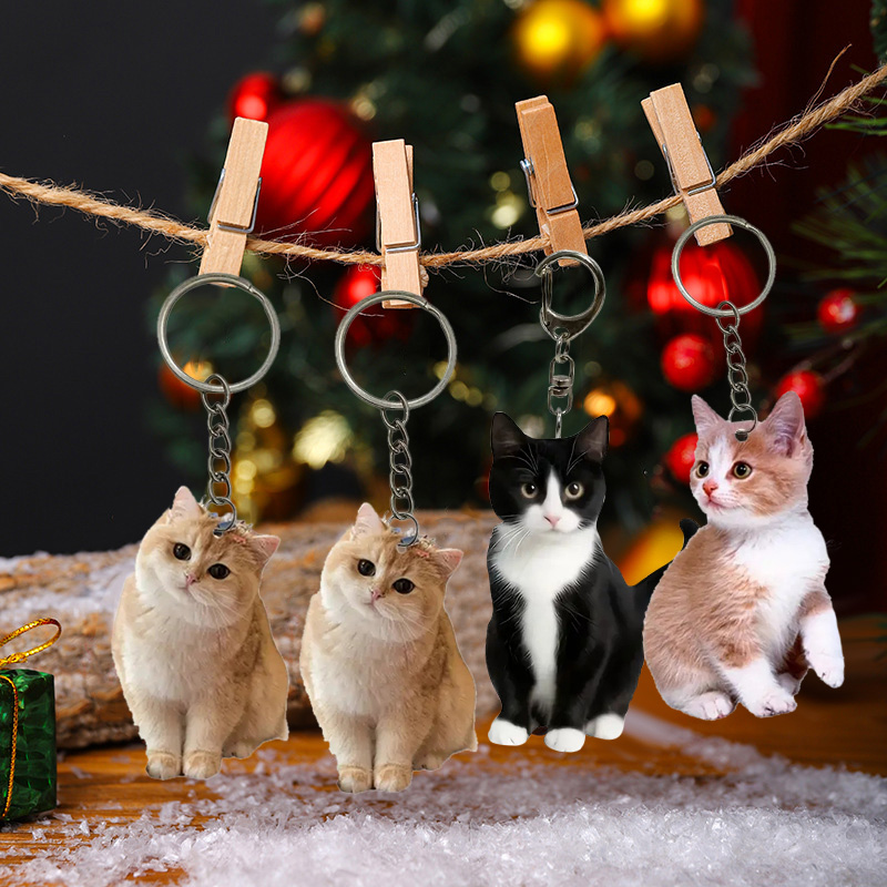 Resin Art Keychain Design - Zwart-witte kat sleutelhanger 2d acryl kat