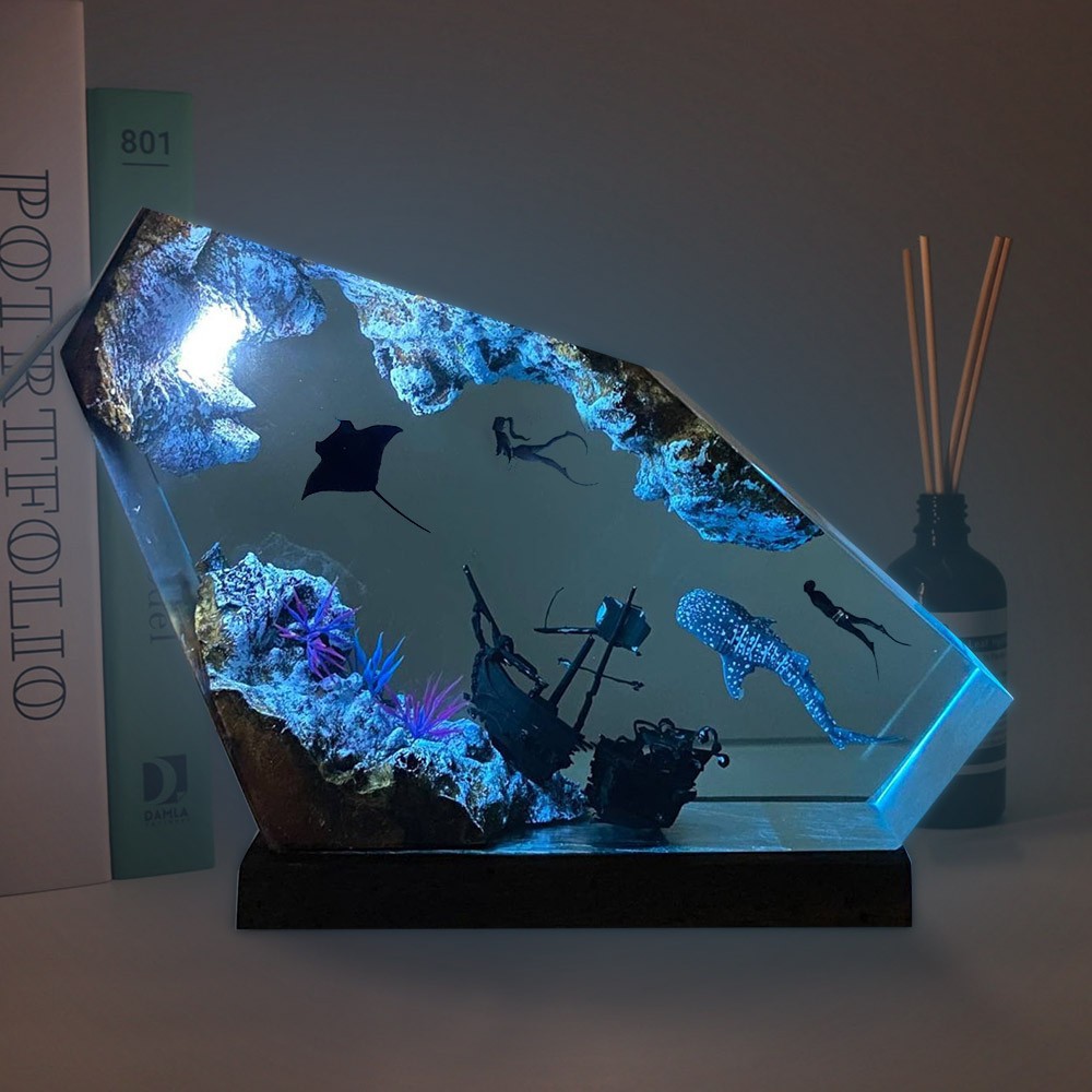 Resin Art Design For Wedding - Marine Hars Hout Kunst Lichtgevend Ontwerp