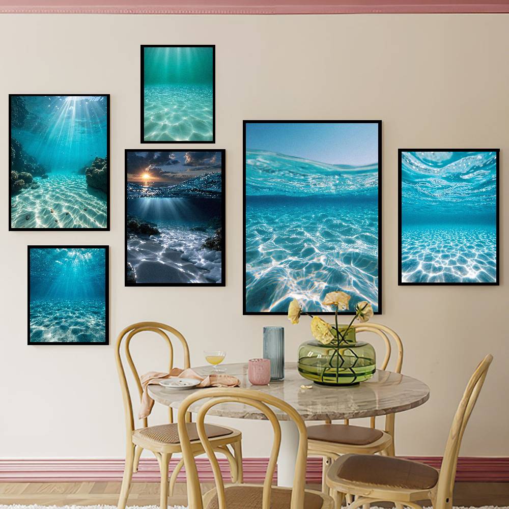 Resin Art Underwater - Koele onderwater-oceanaandachtsposter, helder turkooisblauwe zonnestralen door