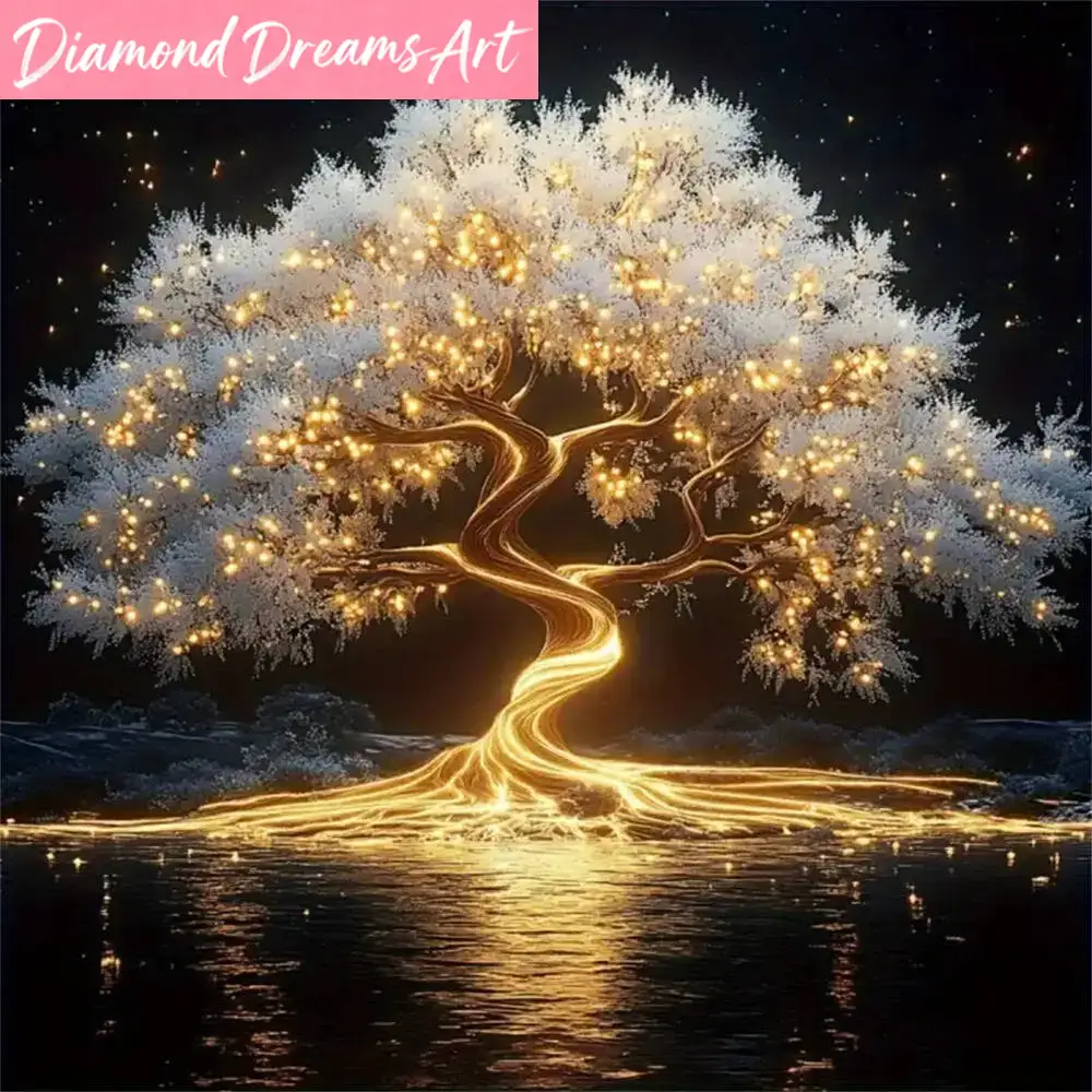 Resin Art Tree - Frameloos, diamantmozaïek boom des levens landschap