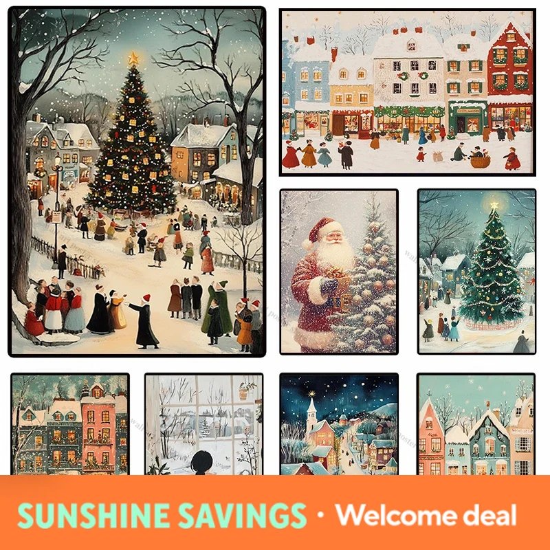 Resin Art Tree - Winter Town Holiday afdrukbare muurkunst kerstboomposter
