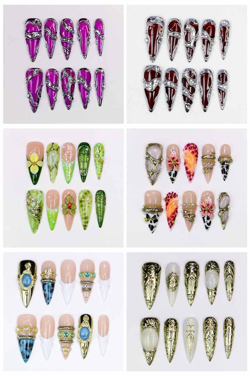 Resin Art Flower - 10 stuks lange stiletto opzetnagels, glanzend,