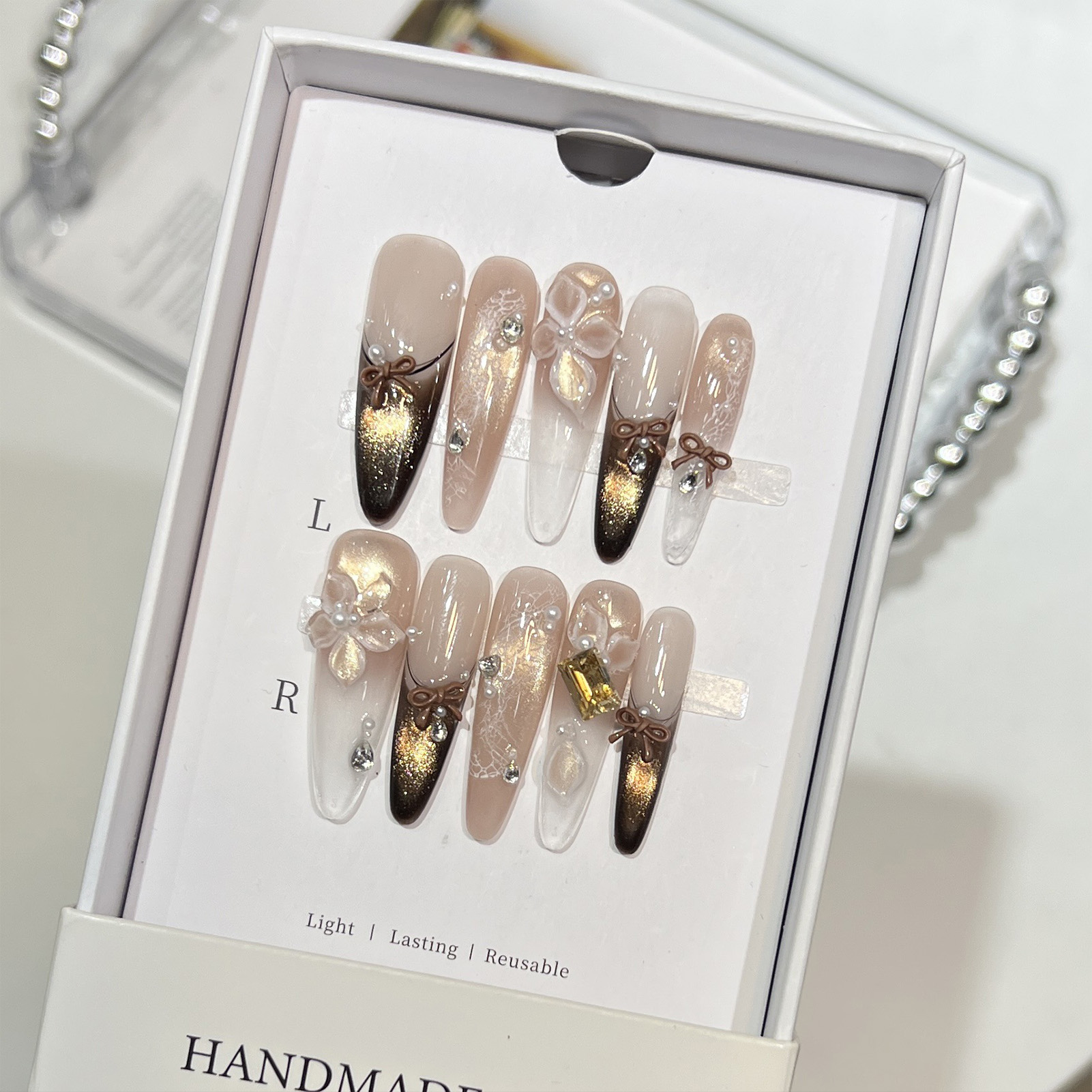 Resin Art Design For Wedding - 10st Cat Eye Print Franse Nail