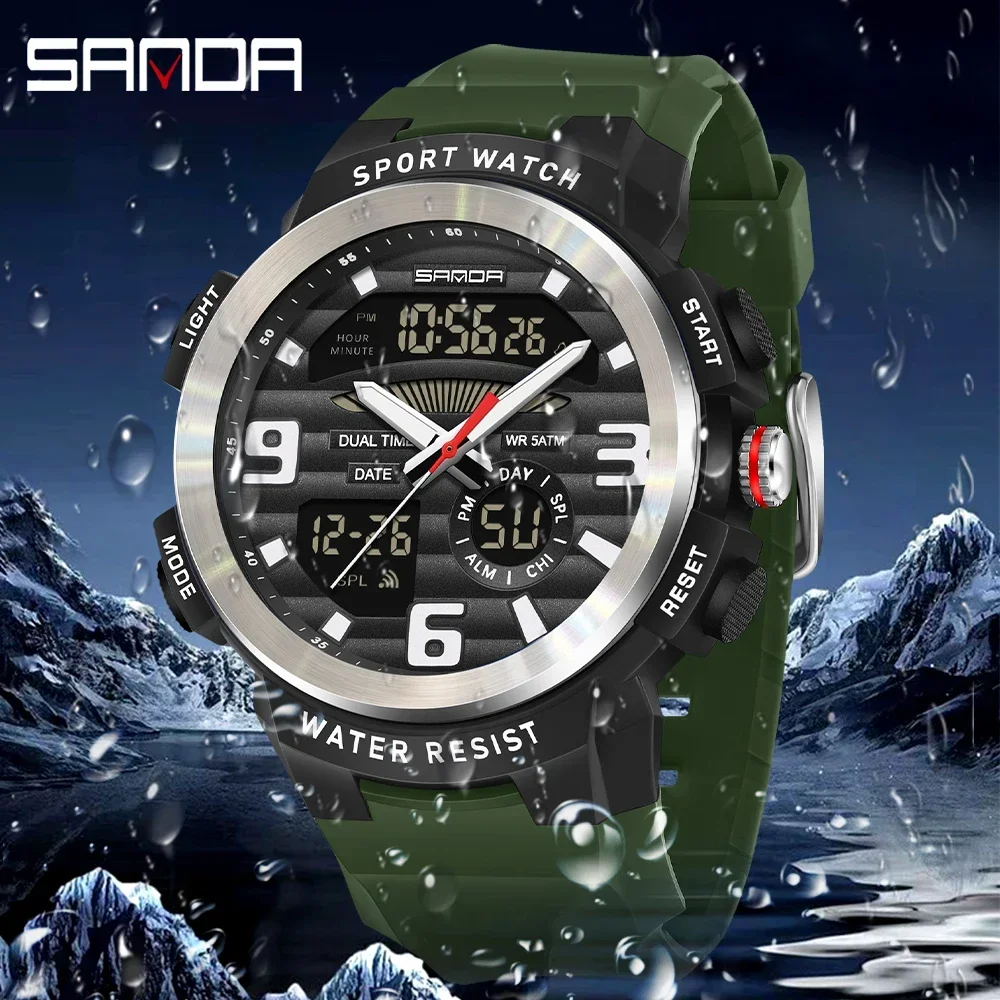 Resin Art Underwater - SANDA Multifunctionele herenhorloge met dubbele display,