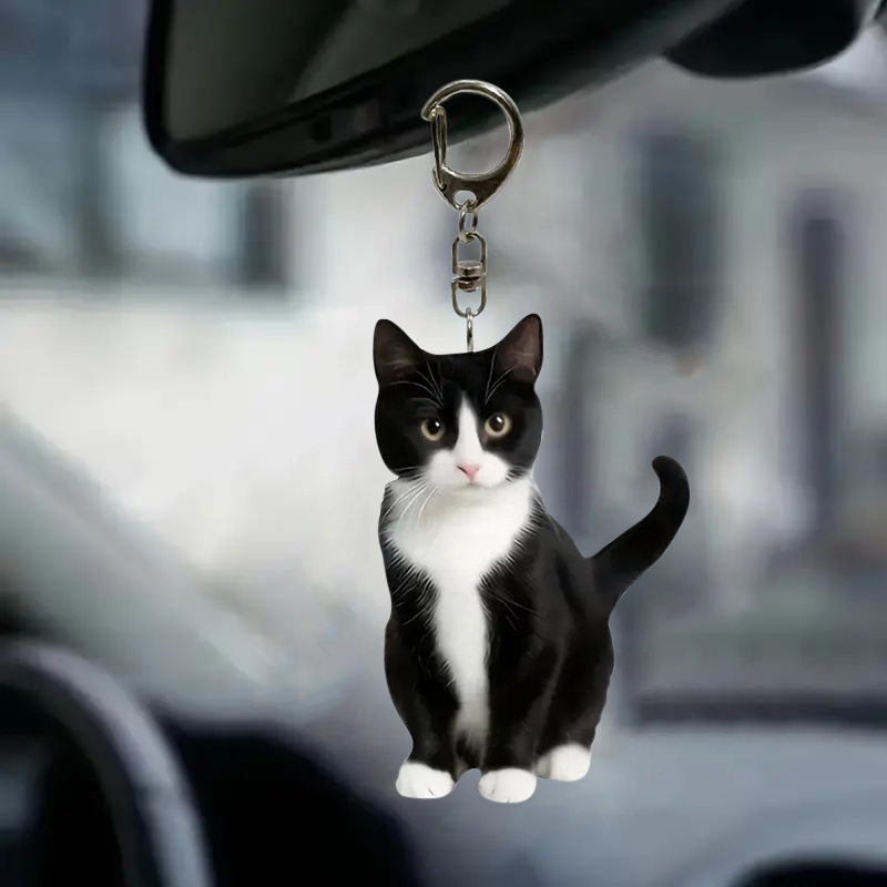 Zwart-witte kat sleutelhanger  - Resin Art Keychain Design recensie en prijs